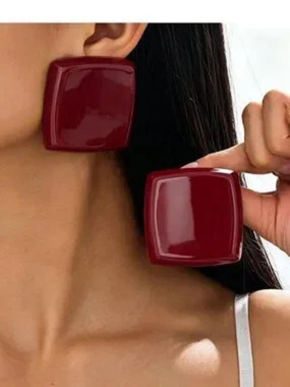 Anthropologie Deep Wine Square Resin Statement Earrings